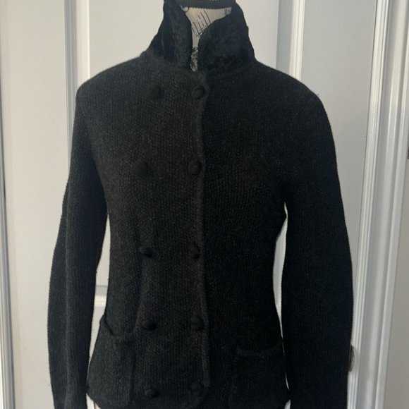 Lauren Ralph Lauren Sweaters - Lauren Ralph Lauren Black Wool Women’s Chenille Collar Cardigan Sweater